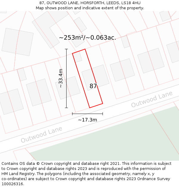 87, OUTWOOD LANE, HORSFORTH, LEEDS, LS18 4HU: Plot and title map