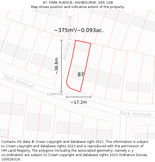 87, PARK AVENUE, ASHBOURNE, DE6 1GB: Plot and title map