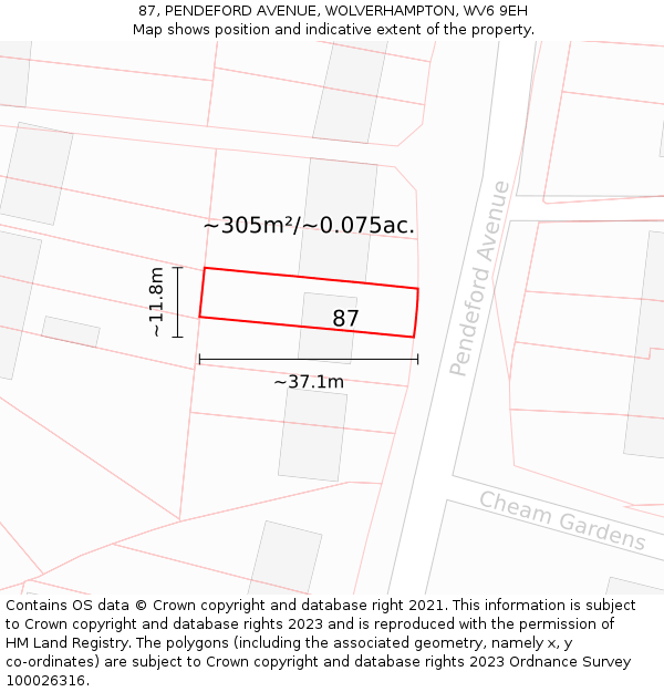 87, PENDEFORD AVENUE, WOLVERHAMPTON, WV6 9EH: Plot and title map