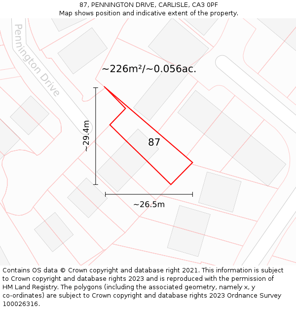 87, PENNINGTON DRIVE, CARLISLE, CA3 0PF: Plot and title map