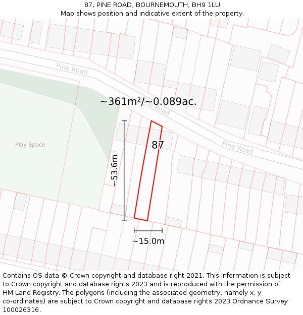 87, PINE ROAD, BOURNEMOUTH, BH9 1LU: Plot and title map