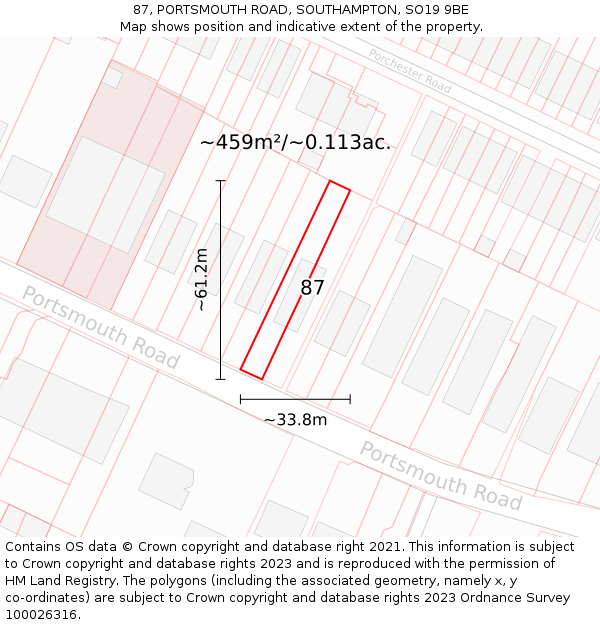 87, PORTSMOUTH ROAD, SOUTHAMPTON, SO19 9BE: Plot and title map