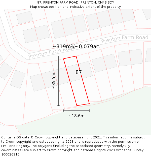 87, PRENTON FARM ROAD, PRENTON, CH43 3DY: Plot and title map