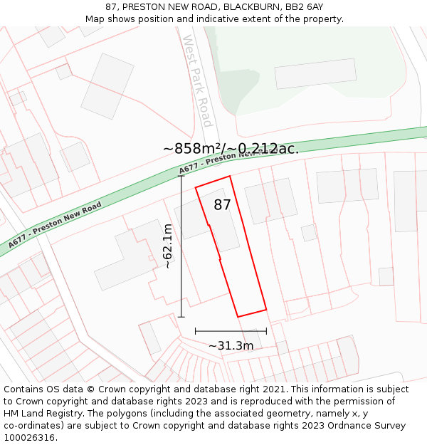 87, PRESTON NEW ROAD, BLACKBURN, BB2 6AY: Plot and title map