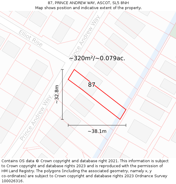 87, PRINCE ANDREW WAY, ASCOT, SL5 8NH: Plot and title map