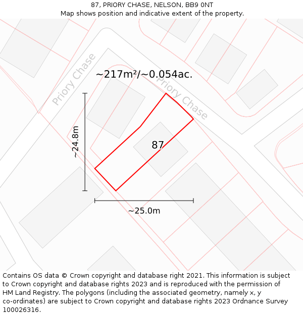 87, PRIORY CHASE, NELSON, BB9 0NT: Plot and title map