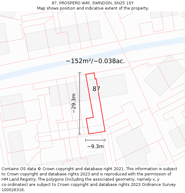 87, PROSPERO WAY, SWINDON, SN25 1SY: Plot and title map