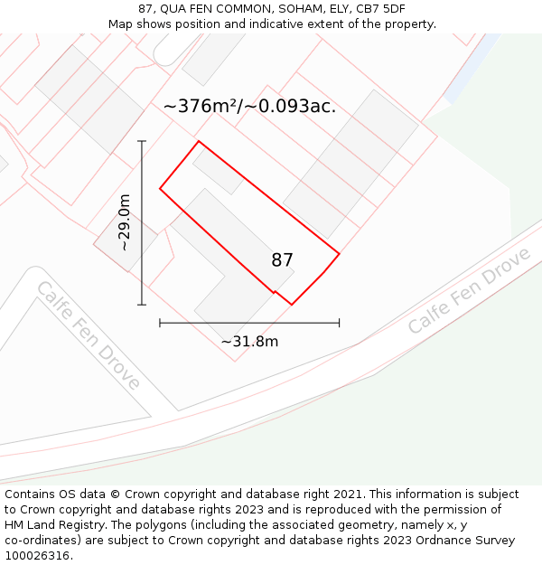 87, QUA FEN COMMON, SOHAM, ELY, CB7 5DF: Plot and title map