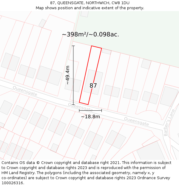 87, QUEENSGATE, NORTHWICH, CW8 1DU: Plot and title map