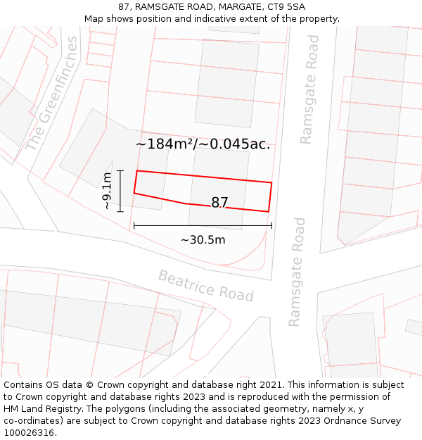 87, RAMSGATE ROAD, MARGATE, CT9 5SA: Plot and title map