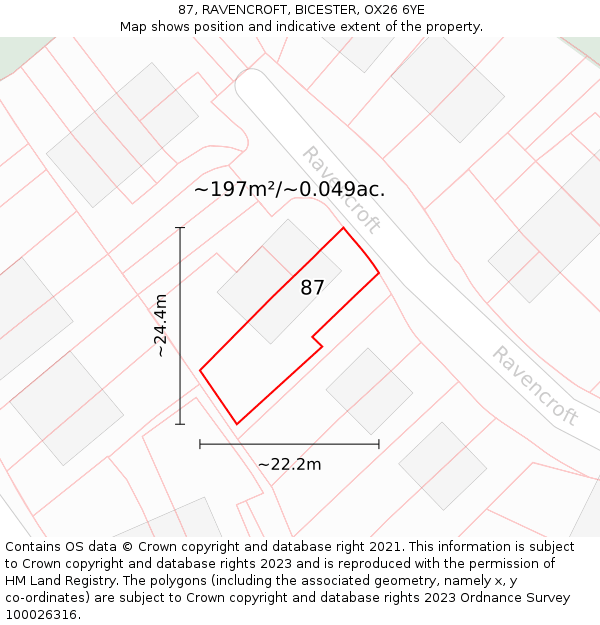 87, RAVENCROFT, BICESTER, OX26 6YE: Plot and title map