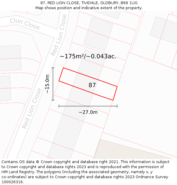 87, RED LION CLOSE, TIVIDALE, OLDBURY, B69 1UG: Plot and title map