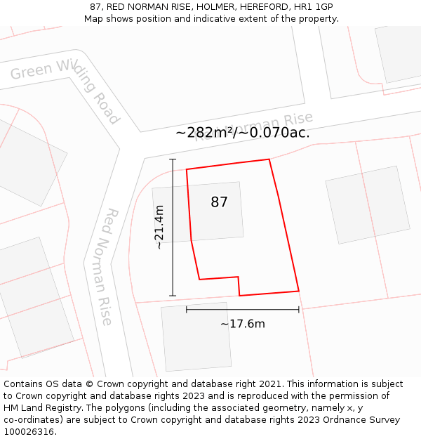 87, RED NORMAN RISE, HOLMER, HEREFORD, HR1 1GP: Plot and title map