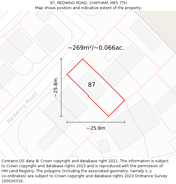 87, REDWING ROAD, CHATHAM, ME5 7TH: Plot and title map