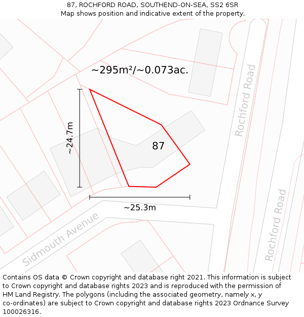 87, ROCHFORD ROAD, SOUTHEND-ON-SEA, SS2 6SR: Plot and title map