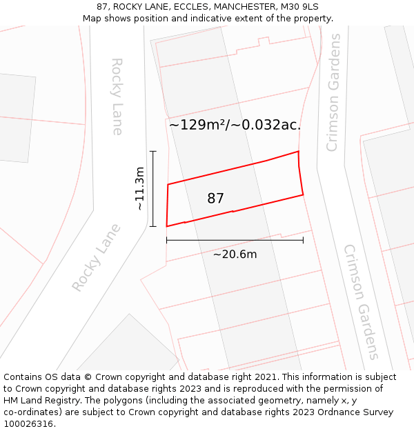 87, ROCKY LANE, ECCLES, MANCHESTER, M30 9LS: Plot and title map