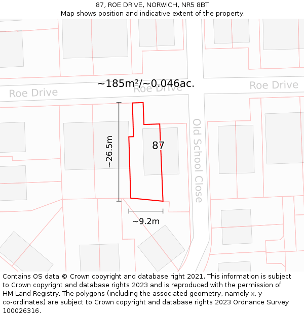 87, ROE DRIVE, NORWICH, NR5 8BT: Plot and title map