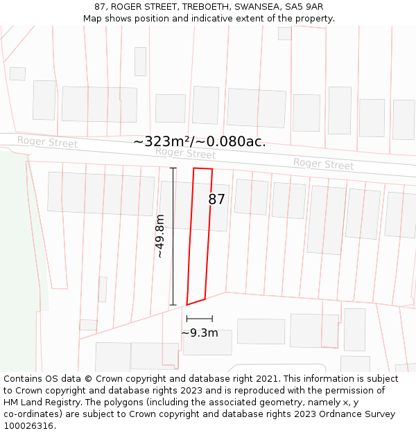 87, ROGER STREET, TREBOETH, SWANSEA, SA5 9AR: Plot and title map