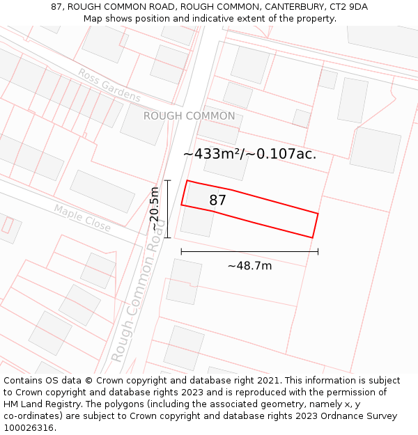 87, ROUGH COMMON ROAD, ROUGH COMMON, CANTERBURY, CT2 9DA: Plot and title map