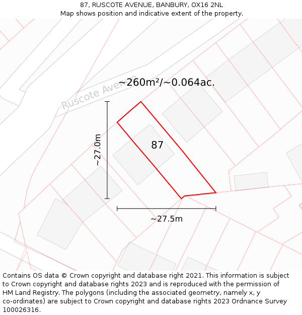 87, RUSCOTE AVENUE, BANBURY, OX16 2NL: Plot and title map