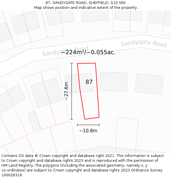 87, SANDYGATE ROAD, SHEFFIELD, S10 5RX: Plot and title map
