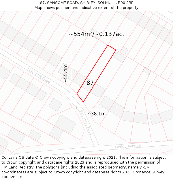 87, SANSOME ROAD, SHIRLEY, SOLIHULL, B90 2BP: Plot and title map