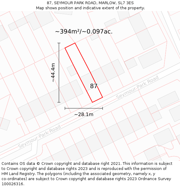 87, SEYMOUR PARK ROAD, MARLOW, SL7 3ES: Plot and title map