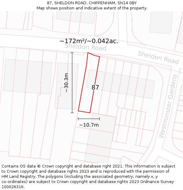 87, SHELDON ROAD, CHIPPENHAM, SN14 0BY: Plot and title map