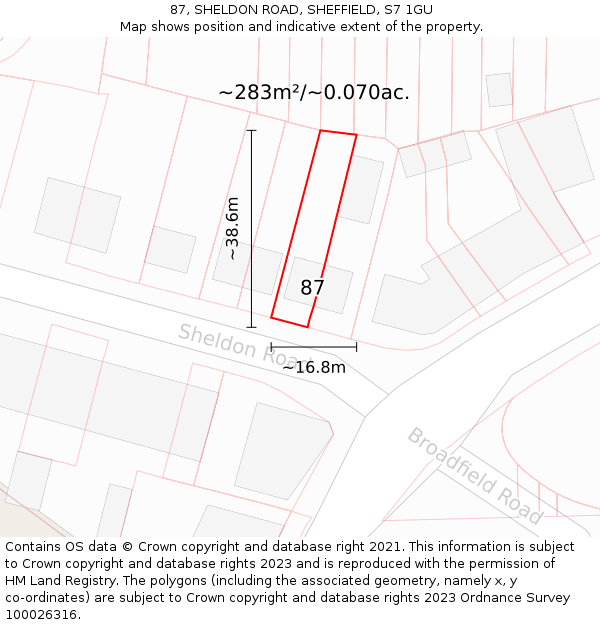 87, SHELDON ROAD, SHEFFIELD, S7 1GU: Plot and title map