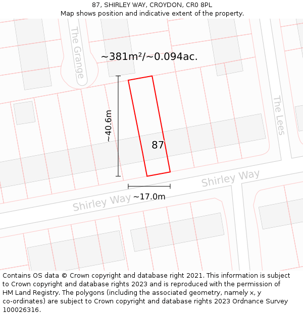 87, SHIRLEY WAY, CROYDON, CR0 8PL: Plot and title map