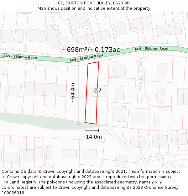 87, SKIPTON ROAD, ILKLEY, LS29 9BJ: Plot and title map