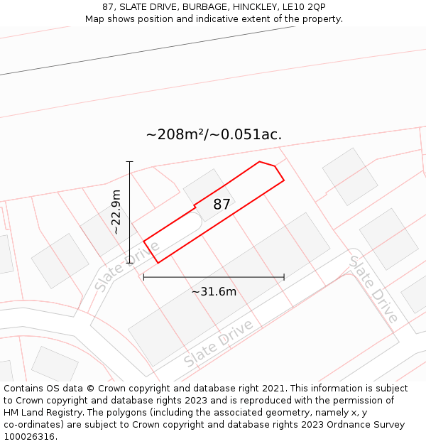 87, SLATE DRIVE, BURBAGE, HINCKLEY, LE10 2QP: Plot and title map