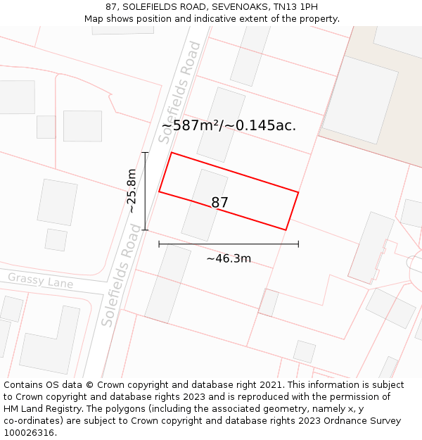 87, SOLEFIELDS ROAD, SEVENOAKS, TN13 1PH: Plot and title map