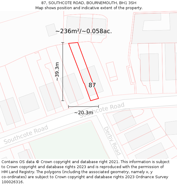 87, SOUTHCOTE ROAD, BOURNEMOUTH, BH1 3SH: Plot and title map