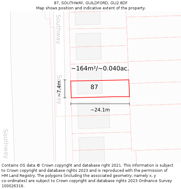 87, SOUTHWAY, GUILDFORD, GU2 8DF: Plot and title map