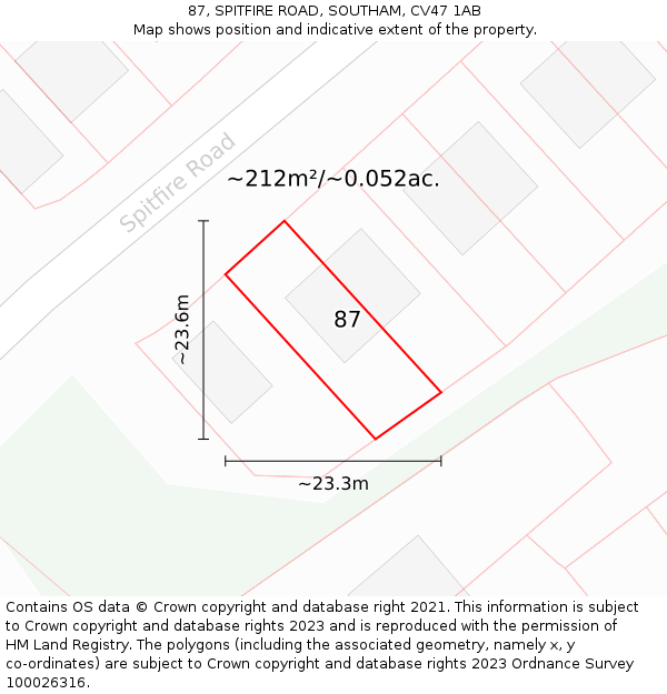 87, SPITFIRE ROAD, SOUTHAM, CV47 1AB: Plot and title map