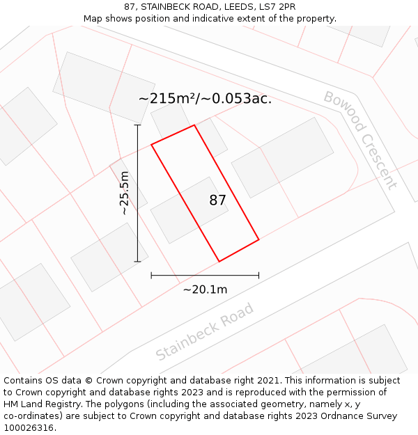 87, STAINBECK ROAD, LEEDS, LS7 2PR: Plot and title map