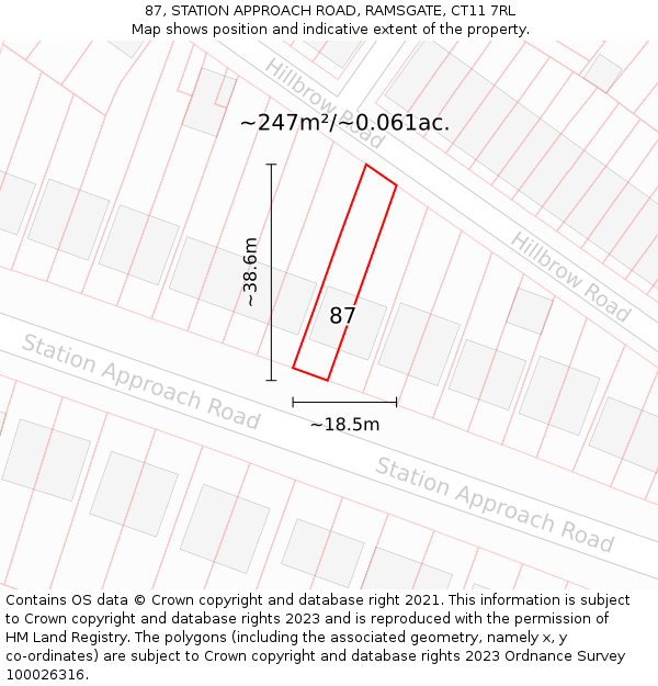 87, STATION APPROACH ROAD, RAMSGATE, CT11 7RL: Plot and title map