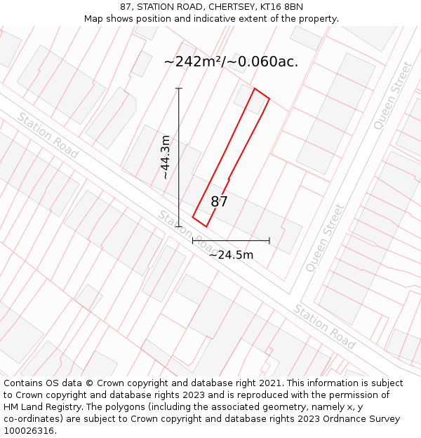 87, STATION ROAD, CHERTSEY, KT16 8BN: Plot and title map