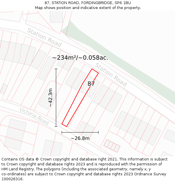 87, STATION ROAD, FORDINGBRIDGE, SP6 1BU: Plot and title map