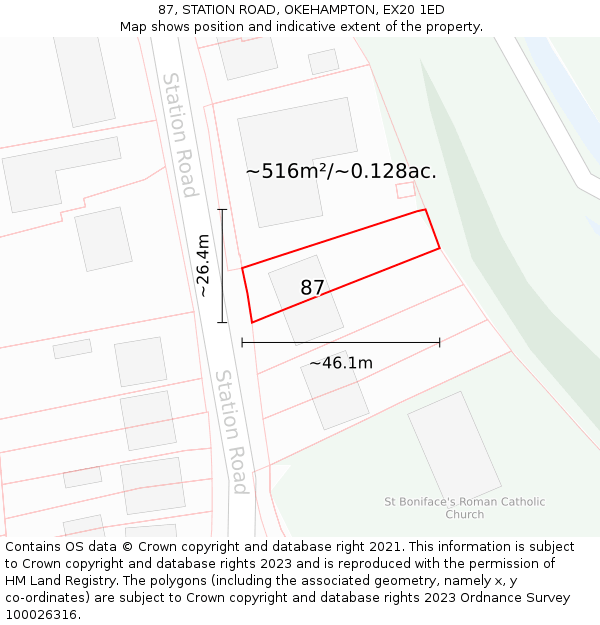 87, STATION ROAD, OKEHAMPTON, EX20 1ED: Plot and title map