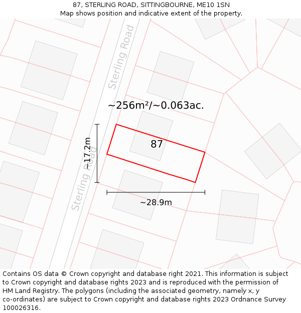 87, STERLING ROAD, SITTINGBOURNE, ME10 1SN: Plot and title map