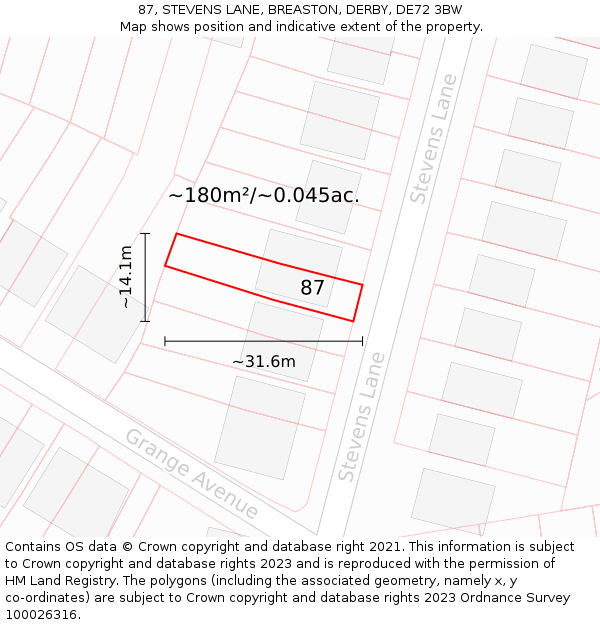 87, STEVENS LANE, BREASTON, DERBY, DE72 3BW: Plot and title map