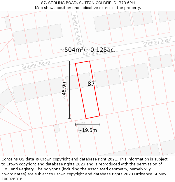 87, STIRLING ROAD, SUTTON COLDFIELD, B73 6PH: Plot and title map