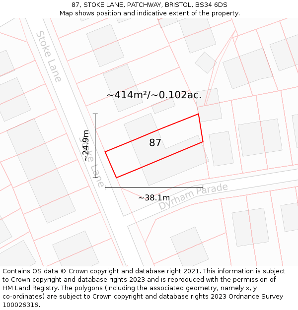 87, STOKE LANE, PATCHWAY, BRISTOL, BS34 6DS: Plot and title map