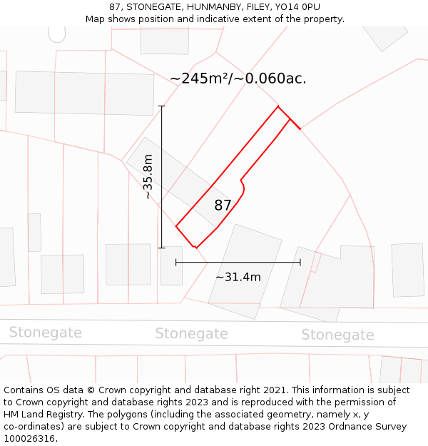 87, STONEGATE, HUNMANBY, FILEY, YO14 0PU: Plot and title map