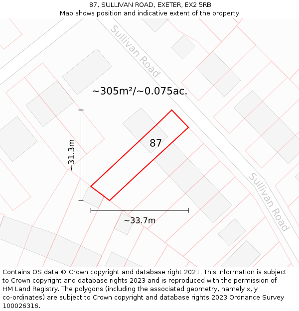 87, SULLIVAN ROAD, EXETER, EX2 5RB: Plot and title map