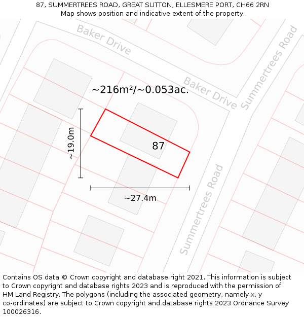 87, SUMMERTREES ROAD, GREAT SUTTON, ELLESMERE PORT, CH66 2RN: Plot and title map
