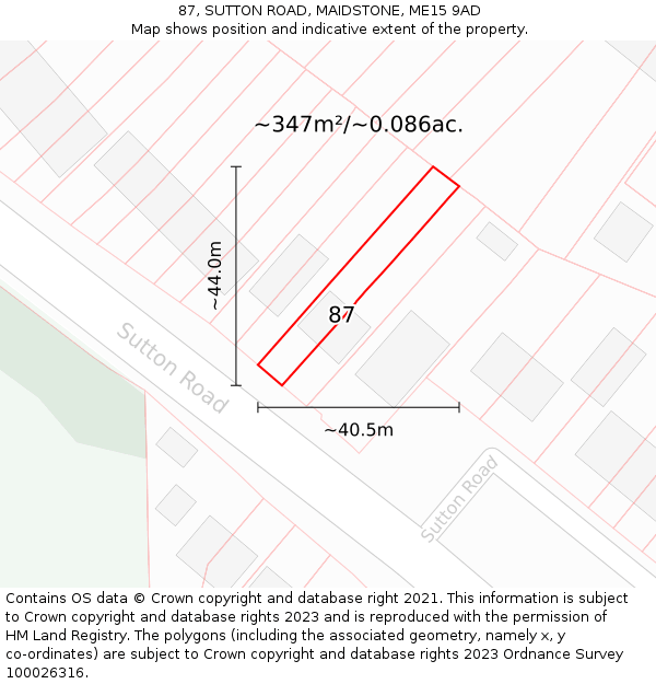 87, SUTTON ROAD, MAIDSTONE, ME15 9AD: Plot and title map