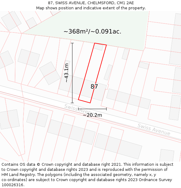 87, SWISS AVENUE, CHELMSFORD, CM1 2AE: Plot and title map
